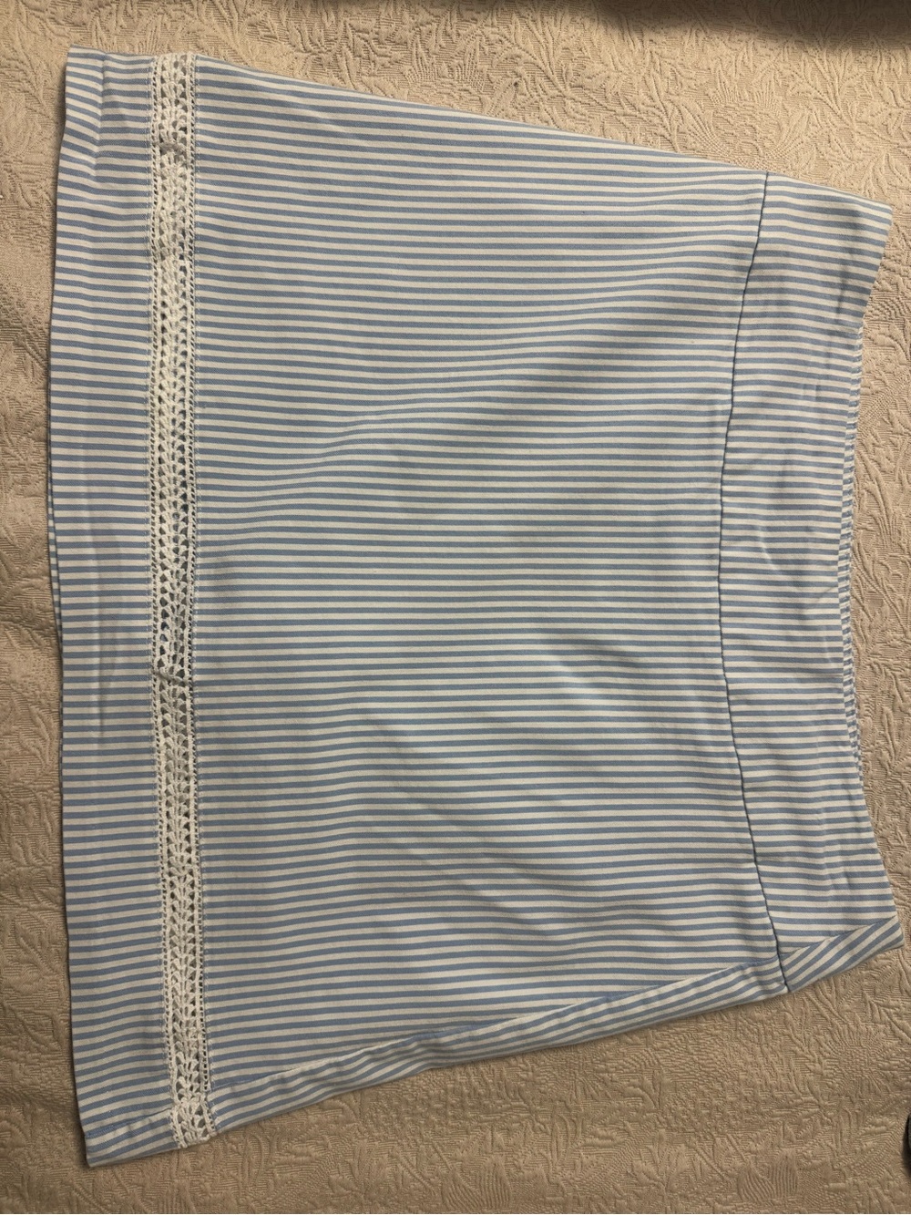 crown & ivy Light Blue and White Striped Lace-Trim Mini Skirt